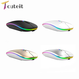 Tcuteit เมาส์ไร้สายบลูทูธ 2.4G LED รับสัญญาณ USB บางเฉียบ เสียงเงียบ