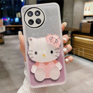 ใหม่ เคสโทรศัพท์มือถือแบบใส นิ่ม กันรอยเลนส์กล้อง พร้อมกระจกแต่งหน้า ลาย KITTY สีหวาน สําหรับ Realme 11 NFC 4G 5G C51 REALME11 Pro 11 Pro+ 2023 Realme11Pro REALMEC51