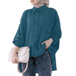 Hijabista เสื้อเชิ้ตแขนยาว คอปก สีพื้น สไตล์วินเทจ สําหรับผู้หญิงชาวมุสลิม