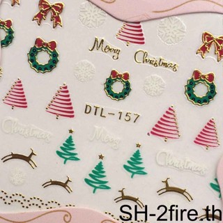 สติกเกอร์ ลาย Merry Christmas 3D สําหรับติดตกแต่งเล็บ 1 2 3 5 ชิ้น