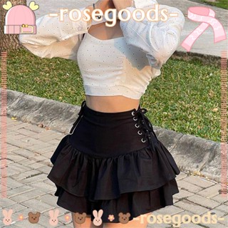 ROSE New Mini Skirt Girls High Waist Skirt Strappy Skirt Streetwear Punk Female Summer Personality Gothic Harajuku