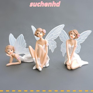 Suchenhd ตุ๊กตาฟิกเกอร์เรซิ่น รูปการ์ตูนนางฟ้า ดอกไม้บิน สีขาว