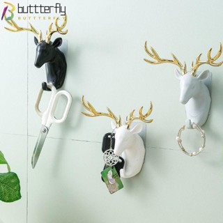 Buttterfly ตะขอแขวนหัวกวาง ABS รูปสัตว์ กวาง กวาง แบบติดผนัง ไม่ทิ้งรอย สําหรับตกแต่งบ้าน