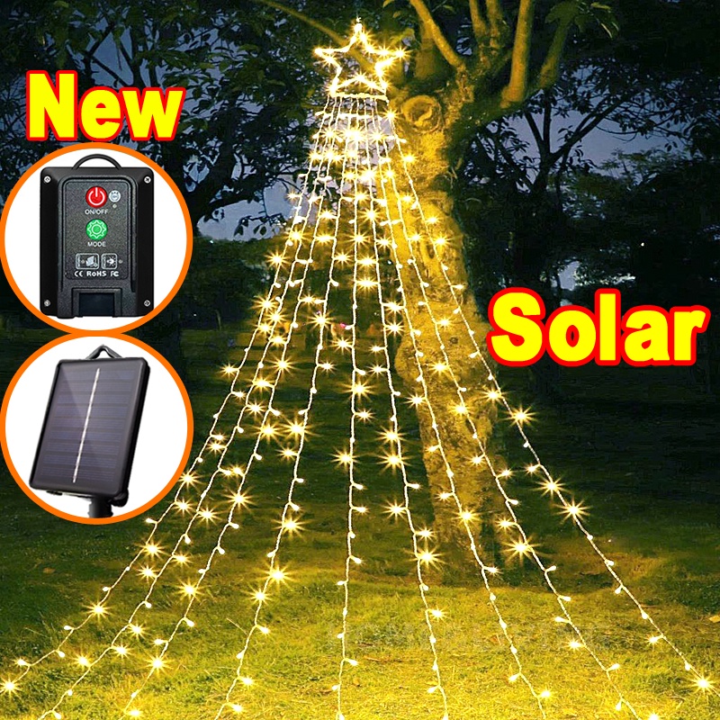 Ligyetor ไฟ LED ดาวห้าแฉกน้ําตกไฟคริสต์มาสแขวนต้นไม้สวนกลางแจ้งไฟ LED