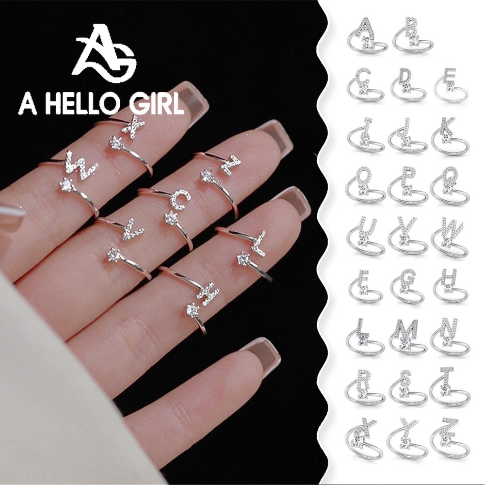 ซื้อ A HELLO GIRL แหวนนิ้วมือ เปิดพลอยเทียม 925 ลายตัวอักษร 26 ตัว ปรับได้ สําหรับผู้หญิง