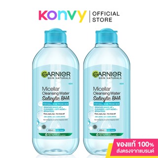 [แพ็คคู่] Garnier Skin Naturals Micellar Cleansing Water Salicylic Bha [400ml x 2pcs] ผลิตภัณฑ์ทำความสะอาดผิวหน้า รอบดวงตา และริมฝีปาก.