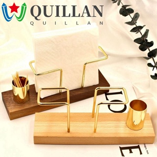 Quillan กล่องทิชชู่ ที่ใส่ผ้าเช็ดปาก สีทอง แบบไม้ โลหะ แนวตั้ง พร้อมกล่องไม้จิ้มฟัน ที่ใส่ทิชชู่ บ้าน