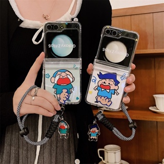 เคสโทรศัพท์มือถือ กันกระแทก หมุนได้ ลายการ์ตูนชินจัง พร้อมสายคล้อง สําหรับ Samsung Z Flip5 Z Flip4 3 5G Z Flip5