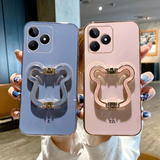 เคสโทรศัพท์OPPO Realme C51 C53 C55 ใหม่ 2023 มือถือนิ่ม ชุบหรูหรา ลายหมี พร้อมที่ตั้งวางกล้อง สําหรับ เคสRealme C51 4G