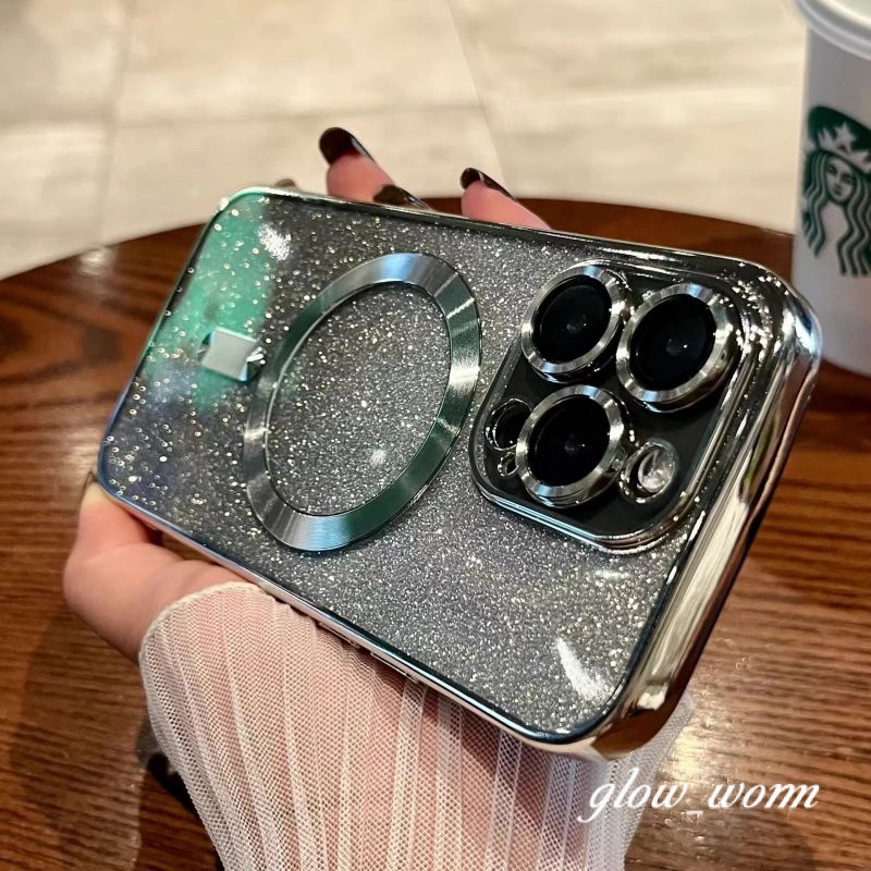 เคสโทรศัพท์ Magnetic Bling Glitter เข้ากันได้สําหรับ iPhone 15 14 13 12 11 Pro Max Plus