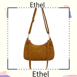 Ethel1 กระเป๋าสะพายไหล่ กระเป๋าถือ ผ้าลูกฟูก แบบนิ่ม มีซิป สีพื้น สําหรับสตรี