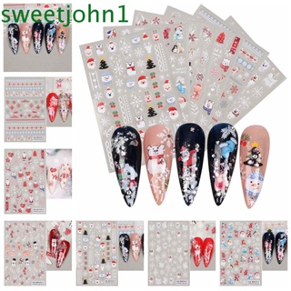 Sweetjohn สติกเกอร์ ลายคริสต์มาส กวางเอลก์ หลากสี สําหรับตกแต่งเล็บ