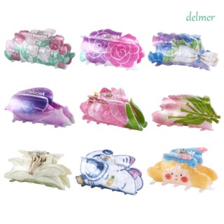 Delmer กิ๊บติดผม รูปดอกทิวลิป ฉลาม สีแคนดี้ สีชมพู ขนาดใหญ่ สไตล์เกาหลี สําหรับผู้หญิง