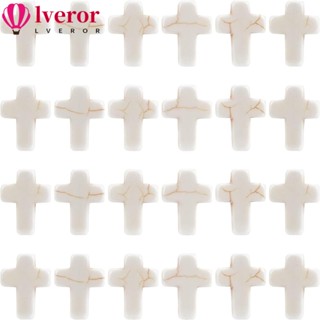 Lveror ลูกปัดหินสังเคราะห์ สีขาวเทอร์ควอยซ์ 0.6 นิ้ว อุปกรณ์เสริม สําหรับสร้อยคอ 100 ชิ้น