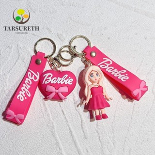 Tarsureth พวงกุญแจ จี้ตุ๊กตาบาร์บี้ PVC สีชมพู สีแดงกุหลาบ สําหรับห้อยกระเป๋า 2 ชิ้น