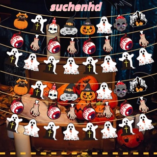 Suchenhd แบนเนอร์กระดาษ ลายฟักทอง ค้างคาว ผี น่ากลัว สําหรับแขวนตกแต่งปาร์ตี้ฮาโลวีน DIY