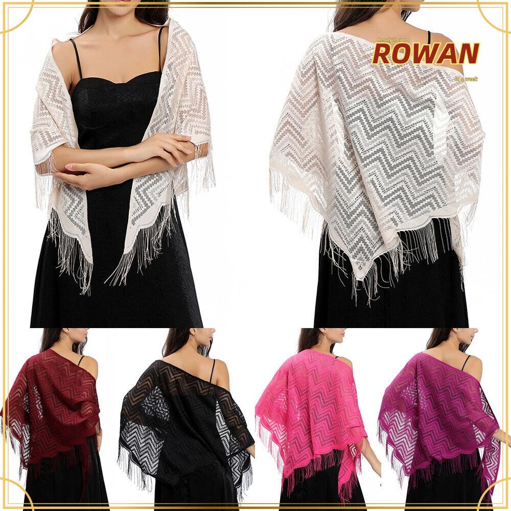 Rowans ผ้าคลุมไหล่ ผ้าพันคอ สามเหลี่ยม ลูกไม้ ชุดราตรี ผ้าคลุมไหล่ แฟชั่น สีพื้น เจ้าสาว กลวง ผ้าคลุมไหล่