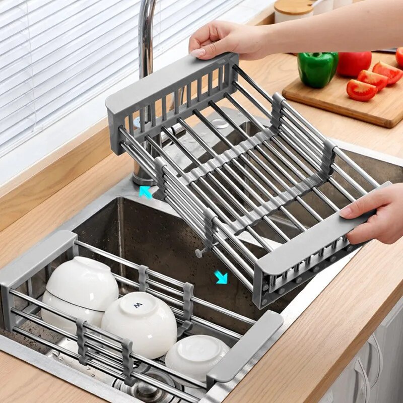 Kitchen Shelf Sink Retractable Drainage Basket Washing Fruit Vegetable Basket Fruit Tray Drainage Ra
