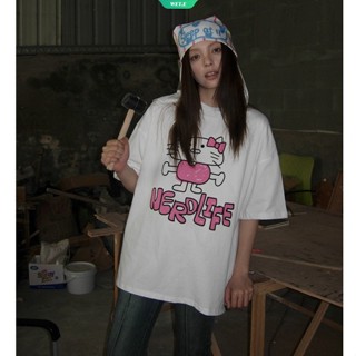 เสื้อยืดแขนสั้น พิมพ์ลาย Hello Kitty ทรงหลวม สไตล์ญี่ปุ่น ฮาราจูกุ แฟชั่นฤดูร้อน สําหรับผู้หญิง และนักเรียน