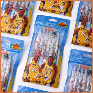 Wilk ปากกาเจล ลายการ์ตูนบาสเก็ตบอล Los Angeles Lakers NBA สําหรับนักเรียน 6 ชิ้น ต่อชุด