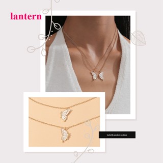 Lantern สร้อยคอ จี้ผีเสื้อคู่ เคลือบ เครื่องประดับ สําหรับผู้หญิง เพื่อน ของขวัญ 2 ชิ้น ต่อชุด