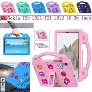 เคสกันกระแทก ลายการ์ตูนหมีสตรอเบอร์รี่ พร้อมที่จับ PC สําหรับ Nokia T20 2021 T21 2022 10.4 นิ้ว