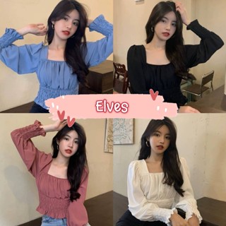 Elves✨พร้อมส่ง✨ เสื้อแขนยาวผ้าชีฟอง แขนยาวสีพื้นเรียบๆ ~60147~ -C