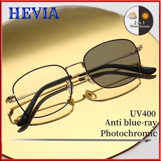 Hevia 2-in-1 แว่นตาโฟโตโครมิก ป้องกันรังสี UV400 เปลี่ยนสีได้ สําหรับผู้ชาย และผู้หญิง Fl058