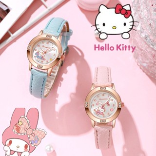 SANRIO นาฬิกาข้อมือควอตซ์ลําลอง สายหนัง PU ลายการ์ตูน Hello Kitty Kuromi My Melody เหมาะกับของขวัญวันคริสต์มาส แฟชั่นสําหรับสตรี