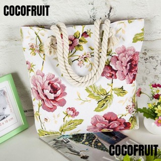 Cocofruit กระเป๋าถือ กระเป๋าสะพายไหล่ ผ้าแคนวาส ทรงโท้ท ลายดอกไม้ ขนาดใหญ่ สามารถพับได้ ใช้ซ้ําได้ เหมาะกับเดินชายหาด สําหรับสตรี