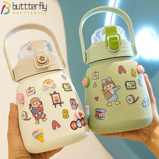 Buttterfly ขวดน้ําดื่ม ลายการ์ตูนเขากวางน่ารัก พร้อมหลอดดูด 1000 มล. สําหรับเด็ก