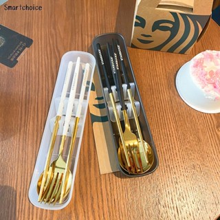 Smt Starbucks ชุดช้อน ส้อม ตะเกียบ สเตนเลส สามชิ้น