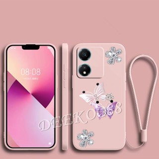 เคสโทรศัพท์ซิลิโคน TPU แบบนิ่ม ลายผีเสื้อ 3D พร้อมสายคล้องมือ สําหรับ Honor X6a X5 Plus 90 Lite Pro 5G 4G X5+ HonorX6a