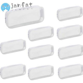 Janfat กระเป๋าดินสอ PVC ใส มีซิป ใช้งานง่าย สีขาว สําหรับเดินทาง 10 ชิ้น