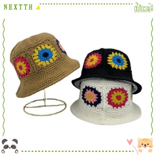 Nextth หมวกบักเก็ตถักโครเชต์ ลายดอกไม้ กันแดด หลากสี สําหรับผู้หญิง