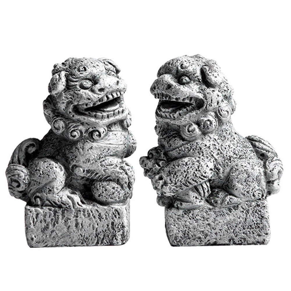 Mini Stone Lions Statue Chinese Style Resin Sculptures Handmade Figurine Crafts for Home Table Potte