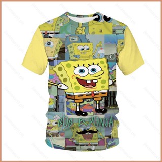 23 เสื้อยืดลําลอง แขนสั้น คอกลม พิมพ์ลายสพันจ์บ็อบ 3D ทรงหลวม พลัสไซซ์ แฟชั่น