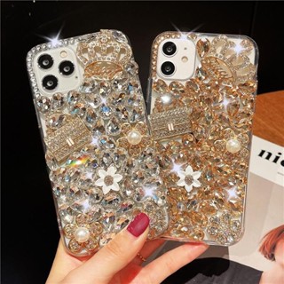 เคสโทรศัพท์มือถือ ลายมงกุฎ ประดับเพชร พลอยเทียม หรูหรา สําหรับ Samsung Galaxy S23 S22 S21 S20 Ultra Plus S21 S20 FE S10 Plus Lite S9 Plus S8 Plus Note 20 Ultra 10 Plus Lite 9 8