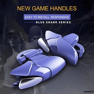 พร้อมจอยสติ๊กเกมแพด PUBG Mobile Blue Shark Handle สำหรับ iPhone Android ตัวควบคุมการยิงที่แม่นยำปุ่มไฟปุ่มทริกเกอร์สีน้ำเงินอุปกรณ์เสริมเกมปุ่มคีย์ไฟ