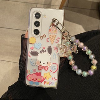 เคสโทรศัพท์มือถือ แบบแข็ง ลายการ์ตูน Pochacco น่ารัก พร้อมจี้ สําหรับ Samsung Galaxy Z Fold Z Fold 4 Z Fold 3