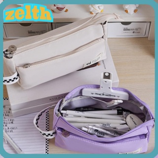 Zelth กระเป๋าใส่ปากกา ดินสอ 3 ชั้น น้ําหนักเบา เรียบง่าย ความจุขนาดใหญ่ สีพื้น อุปกรณ์การเรียน สําหรับเด็ก