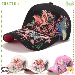 Nextth หมวกเบสบอล ผ้าฝ้าย ปักลายผีเสื้อ ปักเลื่อม กันแดด ปรับได้ แฟชั่นฤดูร้อน สําหรับผู้หญิง