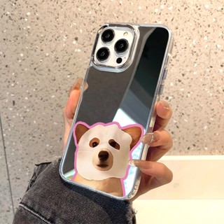 💥เคสกระจกแต่งหน้าสำหรับ for iPhone 11 14 Pro Max 15 13 12 Pro Max 13 14 Pro 14 15 Plus เคสโทรศัพท์ลายน้องหมาน่ารัก