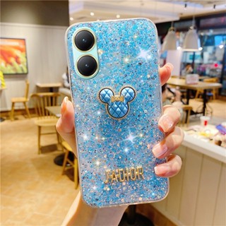 พร้อมส่ง เคสโทรศัพท์มือถือ ซิลิโคนนุ่ม TPU ใส ประดับเลื่อมฟอยล์สีทอง ลายการ์ตูนหมีน่ารัก แฟชั่น สําหรับ VIVO V29 Y27 Y36 Y78 Y02T Y02A 4G 5G 2023