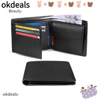 Okdeals กระเป๋าสตางค์ หนังวัวแท้ แบบนิ่ม อเนกประสงค์ สีตัดกัน สําหรับผู้ชาย