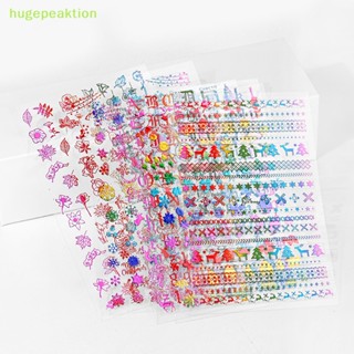 Hugepeaktion สติกเกอร์เลเซอร์ ลายคริสต์มาส มีกาวในตัว สําหรับติดตกแต่งเล็บ 1 แผ่น