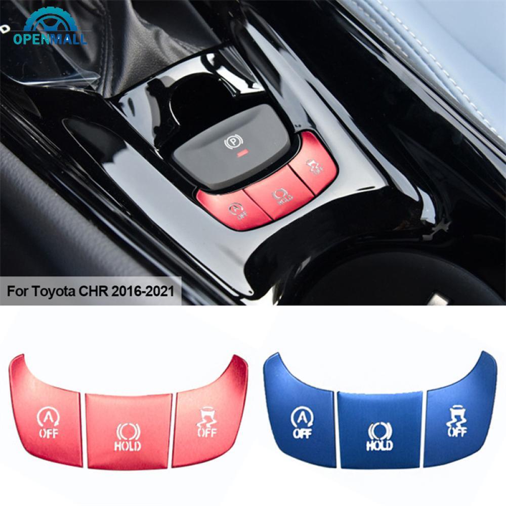 Openmall กรอบครอบสวิตช์ปุ่มกดเกียร์รถยนต์ อะลูมิเนียมอัลลอย AC สําหรับ Toyota CHR 2016-2021 C7Q7 3 ช