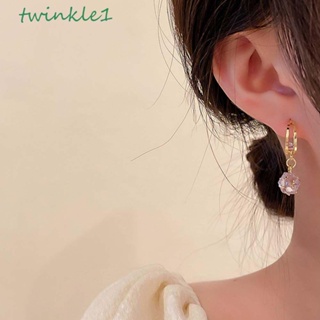 Twinkle1 ต่างหูเข็มเงิน 925 ประดับเพทาย คริสตัล พลอยเทียม สีทอง หรูหรา สําหรับผู้หญิง