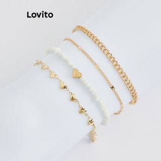 Lovito สร้อยข้อเท้า รูปหัวใจ สไตล์โบโฮ สําหรับผู้หญิง L63AD053 (สีทอง)