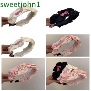 Sweetjohn ที่คาดผม ผ้าซาติน แต่งลูกไม้ แต่งจับจีบ แต่งพลอยเทียม สีพื้น สําหรับผู้หญิง